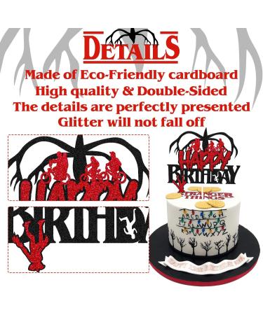 Stranger Birthday Cake Topper for Kids - Black Glitter Cartoon Themed Party Supplies - Buy Online on SooperMarket.com