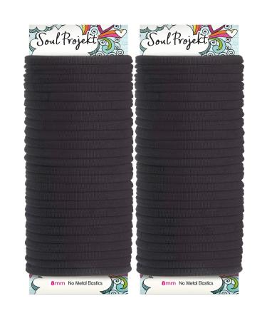 Soul Project Hair tie Elastic black 50 pieces 8mm no metal hair tie for many hair types lichen ponytail and bun school work & gym hair bands for girls women