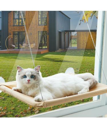 cat Hammock Perch cat Window Hammock Bed seat Shelf for Indoor Cats Resting Seat Safety Holds Two Cats, Cat Perch Safety Resting Shelf 360Sunny Seat Space Saving Cat Beds Khaki