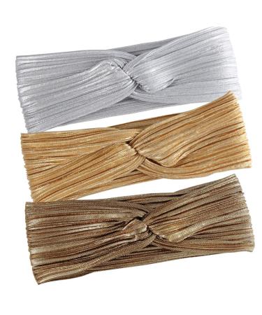 Hisight 3 Pcs Fashion Wrinkle Elasticity Metallic Big Bowknot Baby Headband Hair Bow Band Accessories Headwear Women and Girls Headband  Fashion Design