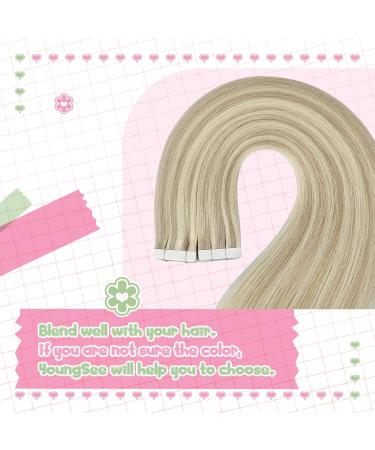 Youngsee Real Hair Extensions Tape - 50cm Ash Blond & Blond Invisible Tape Extensions - Remy Tape In Hair - 20pcs #18/613 & #18P613 - International Shipping - Buy Online on SooperMarket.com