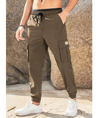 Elegancity Men's Cargo Trousers: Casual Jogger Work Pants with Drawstring, Regular Fit and Pockets (Sizes 38-46) - 32, Brown - Buy Online on SooperMarket.com
