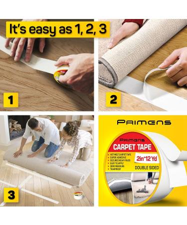 Double Sided Carpet Tape - Rug Grippers for Area Rugs & Hardwood Floors - Strong Adhesive, Residue-Free - 2 Inch x 12 Yards - Buy Online on SooperMarket.com