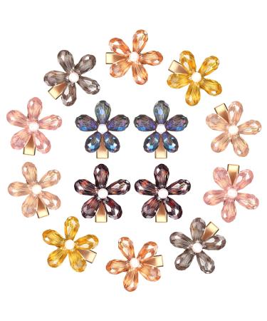14 Pieces Flower Crystal Hair Clips Small Pearl Alligator Hairpins Mini Flower Hair Clips Decorative Bling Hair Barrettes Stylish Hair Accessories for Women Girls Hair Decoration Supplies, 7 Colors