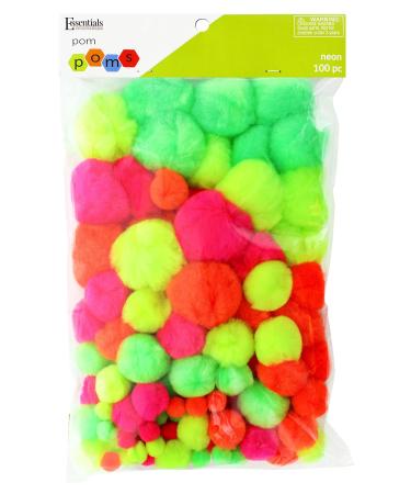 Essentials by Leisure Arts Pom Poms - Neon -Assorted Sizes - 100 Piece pom poms Arts and Crafts - Colored Pompoms for Crafts - Craft pom poms - Puff Balls for Crafts Neon Astd