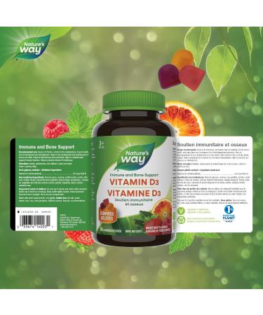 Nature's Way Vitamin D Gummies - Immune and Bone Support - 1000 IU Vitamin D3 per gummy - Strawberry Peach and Mango Flavoured Gummies - 60 Gummies - Buy Online on SooperMarket.com