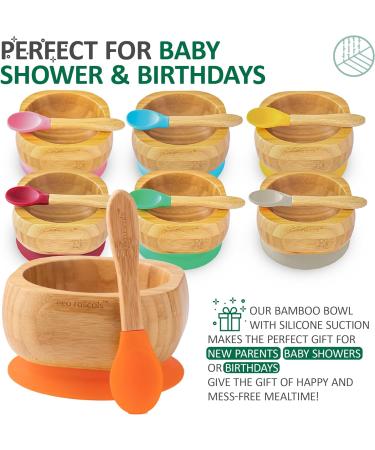 eco rascals Natural Bamboo Baby Bowl and Spoon Set | Suction Stay Put Feeding Bowl | BPA-Free | Orange Color - Buy Online on SooperMarket.com