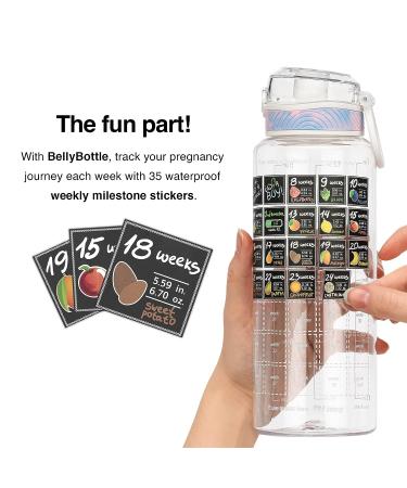 BellyBottle Pregnancy Water Bottle Tracker - BPA-Free, First Trimester Must-Have, Gifts for Women, Nausea Relief Essentials + Stickers & Straw - Buy Online on SooperMarket.com