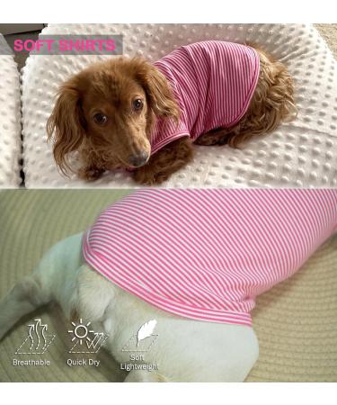 Cool Combed Cotton Dog Shirt for Medium-Sized Dogs | Sychien Striped Pink & Gray T-Shirt for French Bulldogs - Buy Online on SooperMarket.com