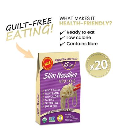 Keto Organic Thai Style Noodles - Zero Carb  Sugar & Gluten Free Shirataki Noodle  Plant Base Vegan Diet  Made of Konjac Flour & Oat Fiber | Healthy Instant Meal Ready to Eat (200g) Pack of 20 - Buy Online on SooperMarket.com