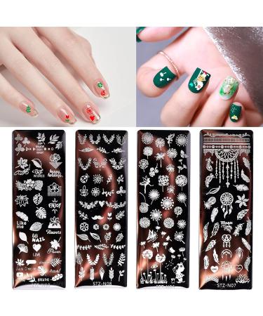 Feather Nail Art Stamping Kit - 4 Templates, Stamper, Scraper, Dreamcatcher Plates for DIY Manicure - Style 1 - Buy Online on SooperMarket.com