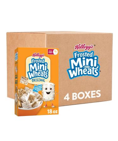 Kellogg's Frosted Mini Wheats Breakfast Cereal, Whole Grain, High Fiber Cereal, Bulk Pantry Staples, Original, 18 Ounce (Pack of 4)