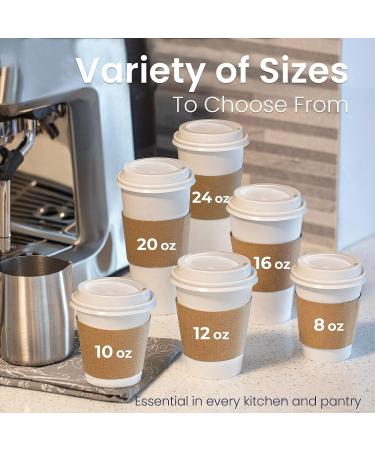50 Pack 12oz White Coffee Cups with Dome Lids, Sleeves - Disposable Paper To Go Cups for Hot Drinks - Ideal for Cafes & Businesses - Buy Online on SooperMarket.com