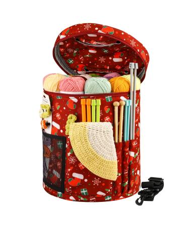 Qukou Yarn Storage Portable Bag, Normal Capacity Knitting Projects Organizer for Yarns, Crochet Hooks, Knitting Needles red