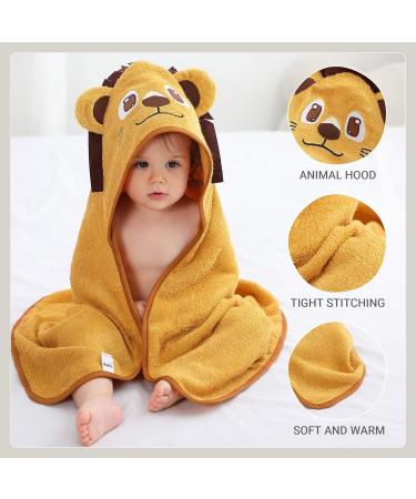 Bamboo Hooded Baby Bath Towel | Toddler Wearable Blanket | Lion Animal Bathrobe 75x75cm - Buy Online on SooperMarket.com
