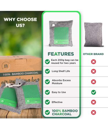 Bamboo Charcoal Bags - 100% Bamboo and Linen Odor Absorber with Dehumidifier - 4 Pack (200g Each) - Buy Online on SooperMarket.com