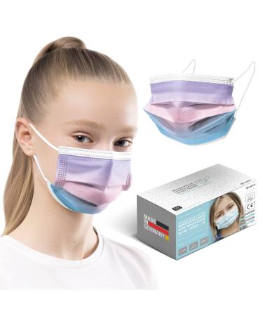 HARD 50 pieces Disposable Face Masks | Made in Germany | Type IIR & CE certified | Breathable Triple Layer - Filtration 99 78% | Elastic Earloops | Mouth Cover - SMALL SIZE - Rainbow Ocean Sunrise 50 pieces small size (14 5 cm x 9 5 cm) Rainbow Ocean Sunr