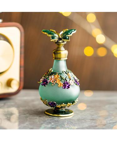 Yu Feng Vintage Crystal Perfume Bottles | Refillable Glass Butterfly & Flower D cor | Ideal for Essential Oils Green - Buy Online on SooperMarket.com
