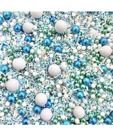 Metallic blue green white silver mint teal aqua sprinkles for cupcakes cakes toppers pearls stars glitter baking chocolate balls mermaid baby shower cute baby boy MINT MAD