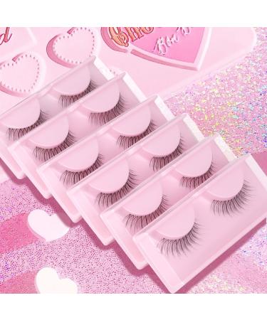 Wispy Lashes Natural Look 10mm Short False Eyelashes Clear Band Full Invisible Fake Eyelashes Fluffy Faux Mink Strip Eye Lashes by Geeneiya 6 Individual Packs