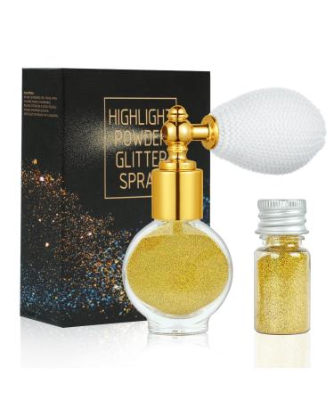 AOOWU Glitter Powder Spray Shiny Body Glitter Spray for Women Highlighter Loose Powder Spray Shimmer Sparkle Pearl Powder Makeup Spray for Body Hair Face and Clothing Colorful Gold