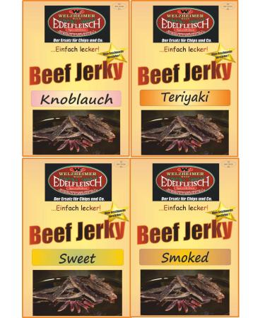 Edelfleisch 1200 grams Biltong Beef Jerky sample pack 4 varieties Teriyaki+Garlic+Smoked+Sweet STIX