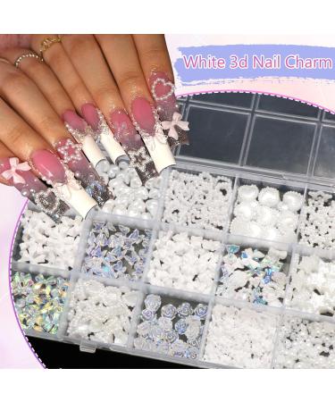 BELICEY White Bow Nail Art Charms - 1000PCS Resin Kawaii Nail Jewels in Multi Shapes for DIY Nail Designs - Includes Tweezer & Pickup Pencil - Buy Online on SooperMarket.com