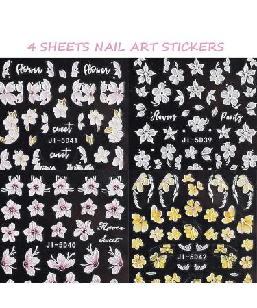 Baoximong 5D Embossed Spring Nail Decals - Self-Adhesive Yellow Pink White Kapok Camellia Design for Women - Buy Online on SooperMarket.com