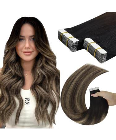 Youngsee tape extensions real hair balayage tape in extensions 50 cm tape in extensions real hair black balayage brown blond tape hair recovery remy smooth hair tape extensions 50g 20pcs 50 cm 4-#black balayage brown blonde