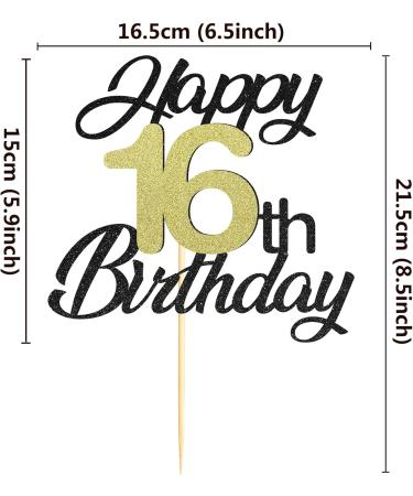 Sumerk 16th Birthday Cake Attachments - Gold & Black Decoration Accessories - Perfect for 16th Birthday Parties - 1 Pack Cake Lid Included - Buy Online on SooperMarket.com