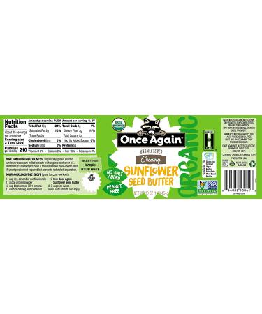 Once Again Organic Sunflower Butter - Peanut Free, Salt Free & Unsweetened - 16oz Jar - Buy Online on SooperMarket.com