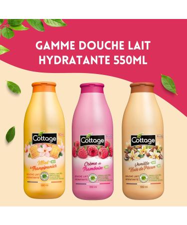 COTTAGE Moisturising Shower Milk - Organic Raspberry Cream - 97% Natural Ingredients - 100% Vegetable Origin - Made in France - 550 ml - Buy Online on SooperMarket.com