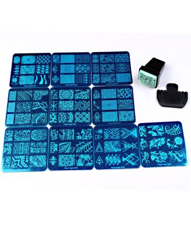 Finger Angel 10 Image Nail Plate + 1 Stamp Scraper Sets Nail Art Stamping Nail Stamp Plate Nail Art Tools