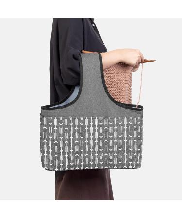 YARWO Yarn Storage Tote Wrist Bag for Yarn Skeins & Knitting Supplies - Gray with Arrow Design | Bag Only - Buy Online on SooperMarket.com