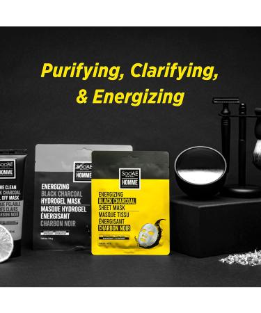 Soo AE Homme Energizing Black Charcoal Sheet Mask - 8 Count | Men's Skincare Pore Tightening & Moisturizing Facial Masks - Buy Online on SooperMarket.com