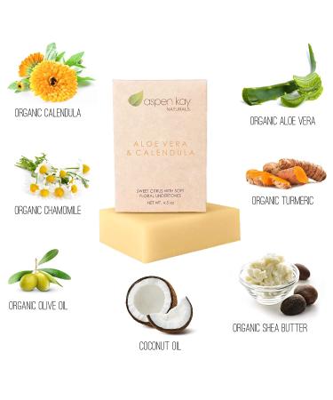 Organic Aloe Vera & Calendula Soap for Face & Body by Aspen Kay Naturals - Handmade in USA - Natural Ingredients - 4.5 oz Shaving Soap - Buy Online on SooperMarket.com