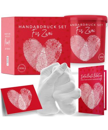 Larella plaster print set hands couple with gift box handprint set for couples - gift for partners & couples anniversary gift - alginate plasterprint set (love red)