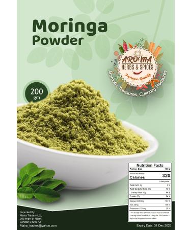Moringa Powder | 200gm | Vegan | GMO Free | Premium Quality| Resealable Zip Lock Pouch | Perfect for Cooking Smoothies Lattes & Moringa Tea