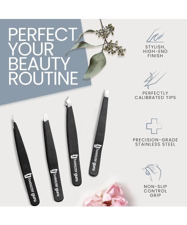 Tweezer Guru 4-Piece Eyebrow Tweezer Set for Men & Women - Professional Precision Tweezers Kit with Case for Facial Hair, Splinter, and Ingrown Hair Removal - Buy Online on SooperMarket.com