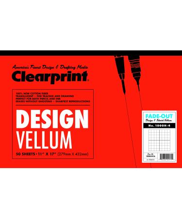 Clearprint Vellum Pad with 4x4 Fade-Out Grid  11x17 Inches  16 LB  60 GSM  1000H 100% Cotton  50 Translucent White Sheets  1 Each (10004416)