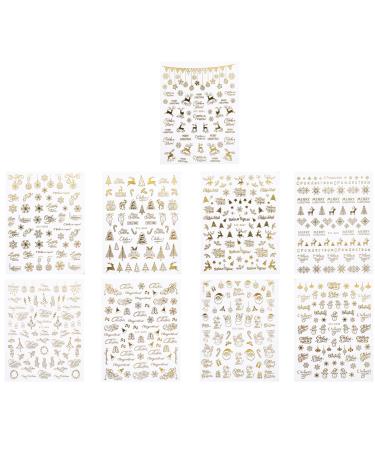 Minkissy Santa Stickers 9 Sheets Christmas Nail Stickers 3D Golden Nail Art Self-adhesive Stickers Decals Tips Wraps for Women Girls Christmas Hoilday Nail Decor (Random) Glitter Stickers