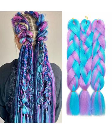 Tess Braids Extensions light purple/blue 60 cm Jumbo Braids Kanecalon Kunsthaar For single-leased box braids hair extension braid 100g/bundle ombre hair braids extension (1 piece-helllila/blue) 60 cm (1 piece) light purple/blue