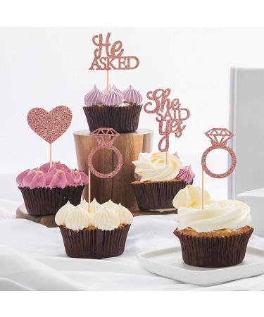 Unimall 48PC Rose Gold Glitter Cupcake Toppers | Diamond Ring & Heart Cake Picks for Weddings Engagements & Bachelorette Parties - Multi-Color Decorations - Buy Online on SooperMarket.com