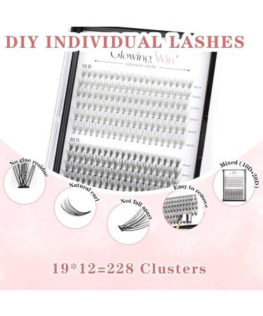 Glowing Win Cluster Individual Lashes - 120 PCs DIY Natural Eyelash Extensions (0.07D + 20D Mix 8-14mm) - Perfect for Home Use - Buy Online on SooperMarket.com