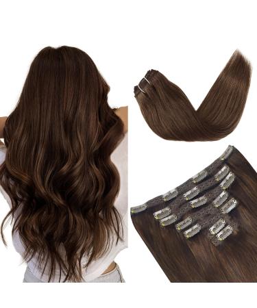 Vlasy Clip in Hair Extensions Human Hair Seamless Hair Extensions Clip in Real Human Hair 7 Pieces Straight Dark Brown Natural Thick Weft Human Hair Clip in Extensions for Women 4# 16 Inch(80 g) 16 Inch (80 g) 4# Dark Brown