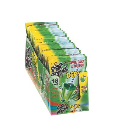 Pop Rocks Dips Sour Apple (18 Count packs of popping candy and lollipops )