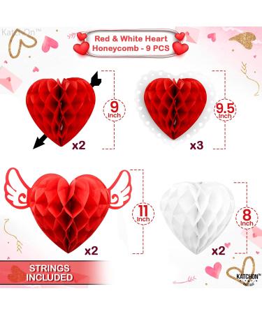 KatchOn Valentines Day Hanging Hearts - Pack of 9 | Valentine Honeycomb Hearts for Valentines Day Decorations | Red Paper Hearts for Valentine Hearts Decorations | Valentines Day Party Decorations - Buy Online on SooperMarket.com