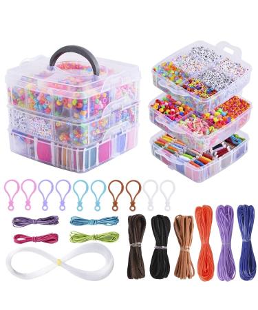 Peirich Jewelry Making Bead Kits  Includes 44 Colors Embroidery Floss with 3-Tier Organizer Storage Box with Threads  Over 4900 Beads for Friendship Bracelets  Jewelry Making Christmas Birthday Gift White