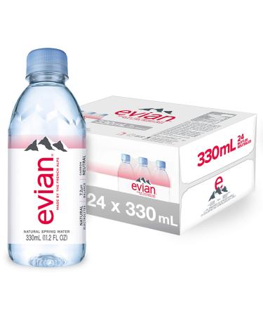 evian Natural Spring Water 330 mL/11.2 Fl Oz (Pack of 24) Mini-Bottles, Naturally Filtered Spring Water Small Water Bottles