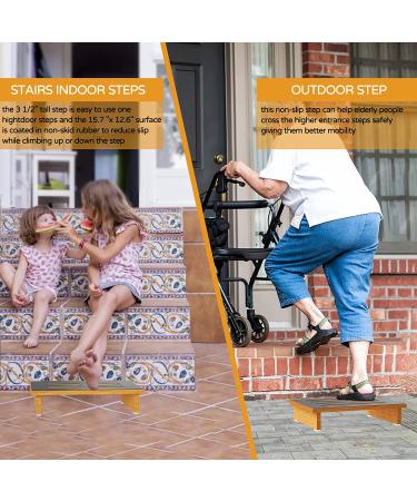 Premium Wooden Step Stool for Adults & Seniors | Non-Slip Rubber | 450 lb Capacity | Indoor/Outdoor Platform | Ideal for Kitchen, Bathroom, Bedside - Buy Online on SooperMarket.com